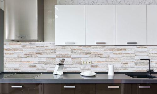Kuhinjski paneli   Brown white stone wall - Stekleni / PVC plošče / Pleksi steklo - s tiskom za kuhinjo, Stenske obloge PKU068 - Life-decor.si