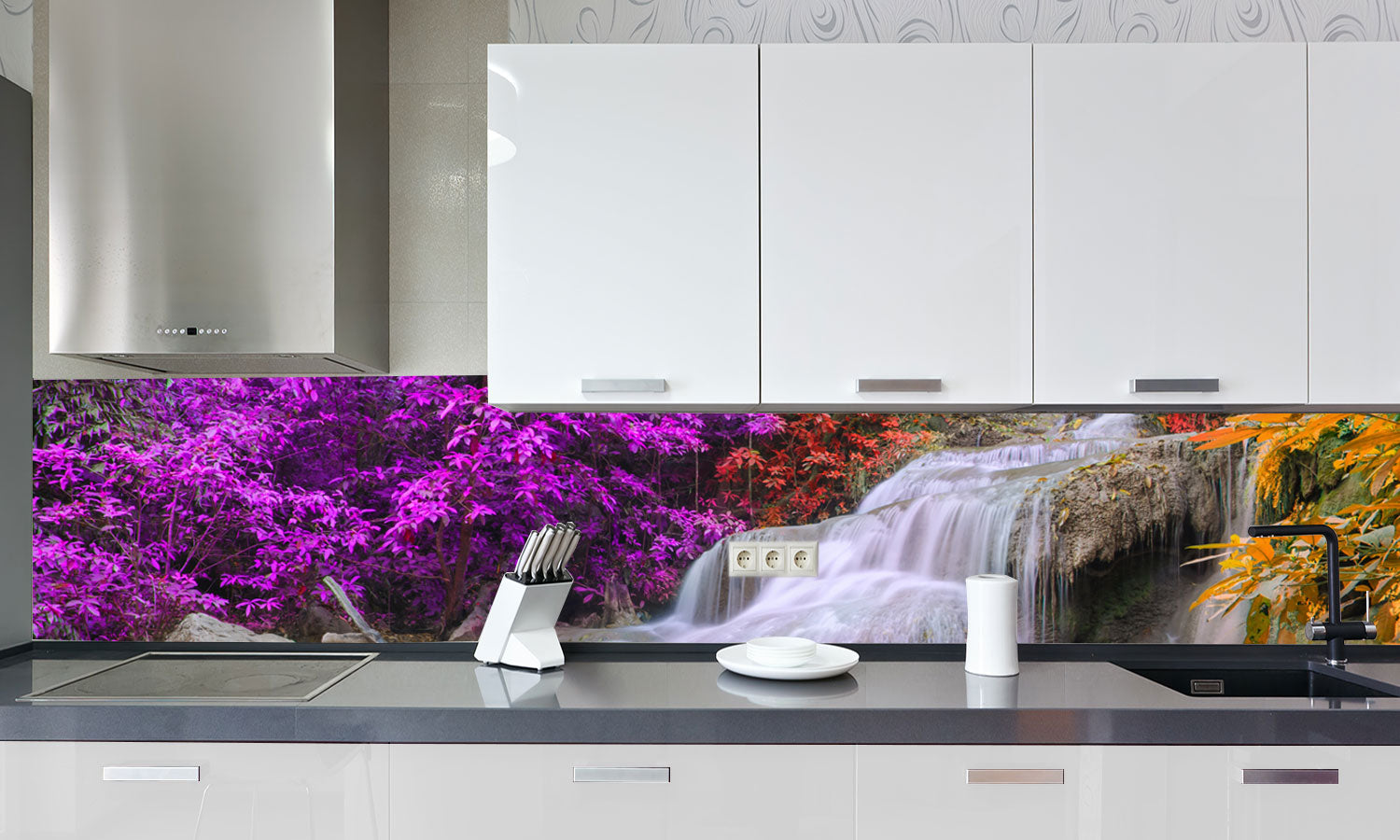 Kuhinjski paneli Erawan waterfall National Park - Pleksi steklo - s tiskom za kuhinjo, Stenske obloge PKU0313