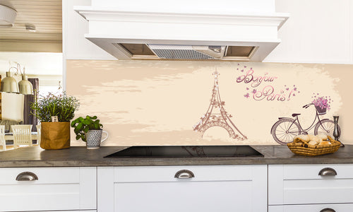 Kuhinjski paneli Bonjour Paris - Stekleni / PVC plošče / Pleksi steklo - s tiskom za kuhinjo, Stenske obloge PKU0373 - Life-decor.si