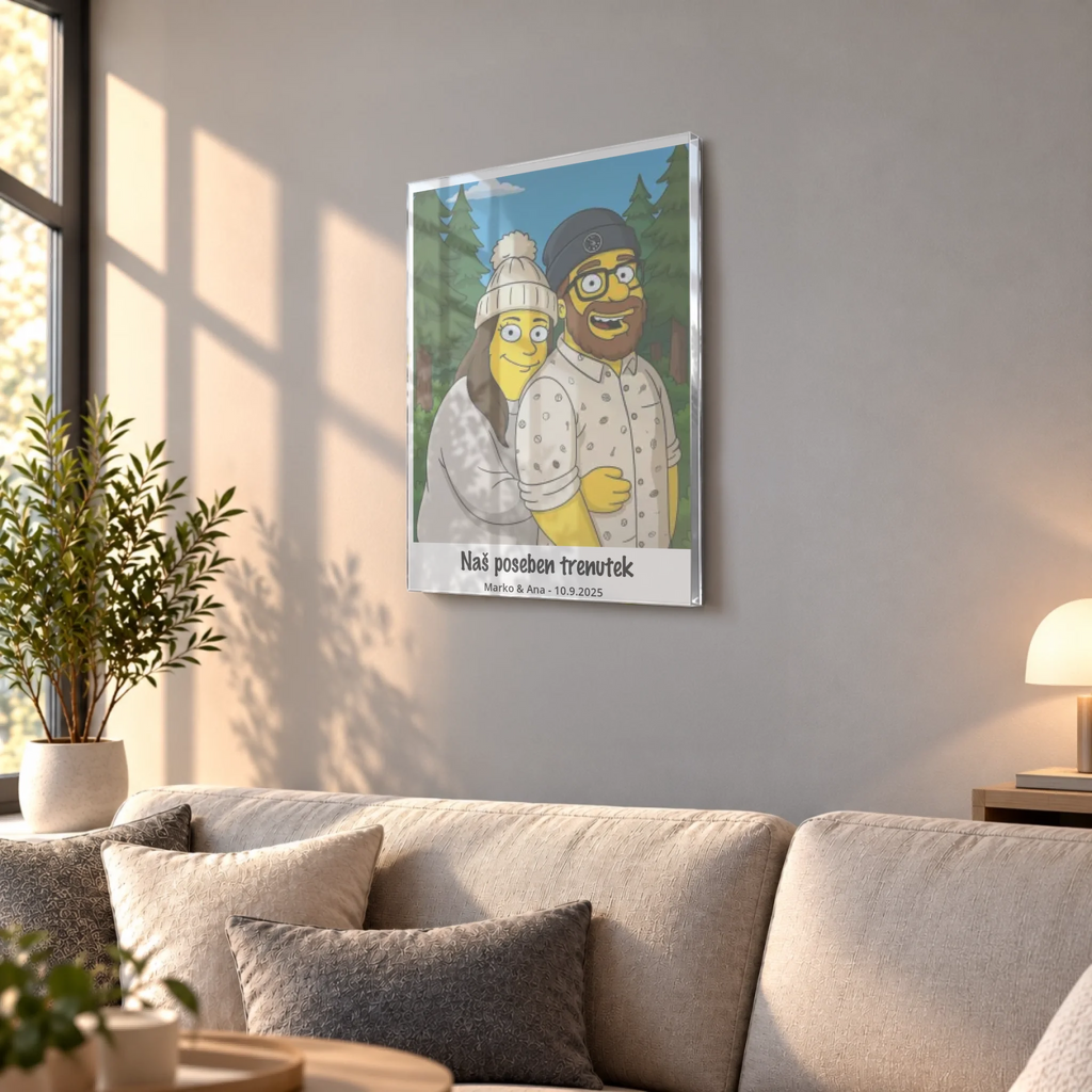 Tvoja fotografija v rumenem risanem slogu – Personalizirana slika na pleksi steklu