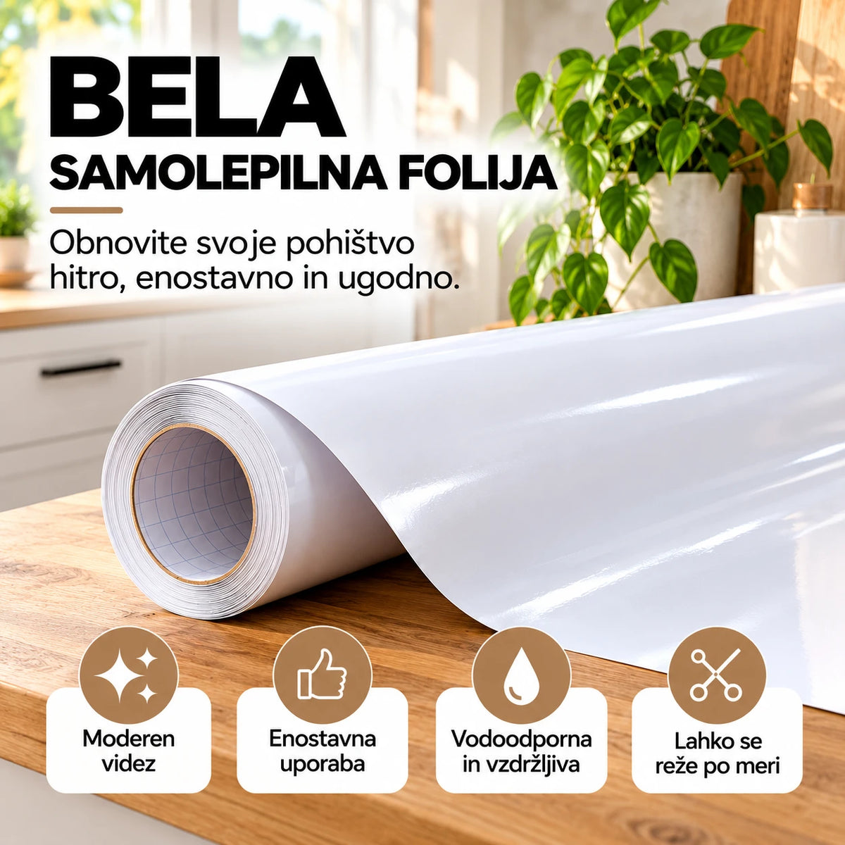 Bela samolepilna folija za hitro in enostavno prenovo pohištva