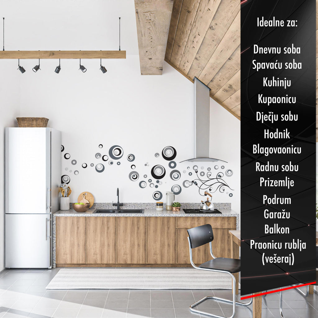 Stenske nalepke Krogi za moderno dekoracijo - prikaz motiva na steni