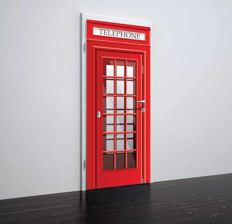 Folija za vrata z motivom londonska rdeča telefonska govorilnica