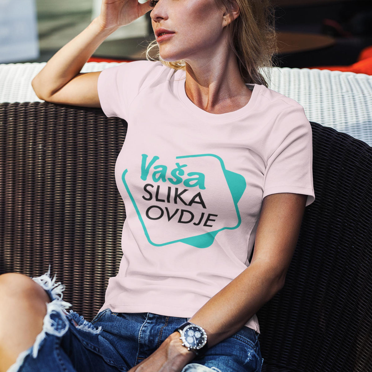 Majica z vašo sliko - model ŽENSKI OZEK KROJ - ROZA barva - TS000-Life-decor.si