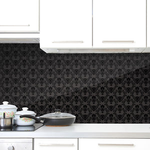 Plošče za kuhinje Black Seamless floral Pattern - PVC plošče / Pleksi steklo - s tiskom za kuhinjo, Zidne obloge PKU367-Life-decor.si