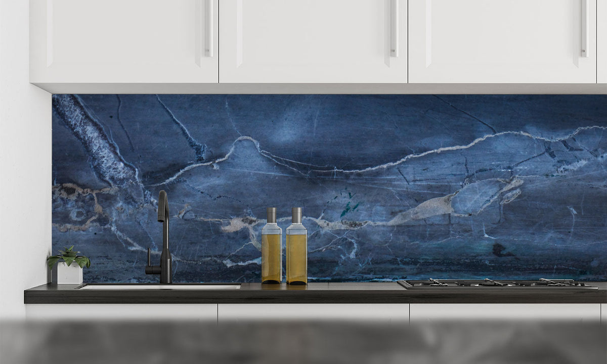 Plošče za kuhinje Blue marble - PVC plošče / Pleksi steklo - s tiskom za kuhinjo, Zidne obloge PKU061-Life-decor.si