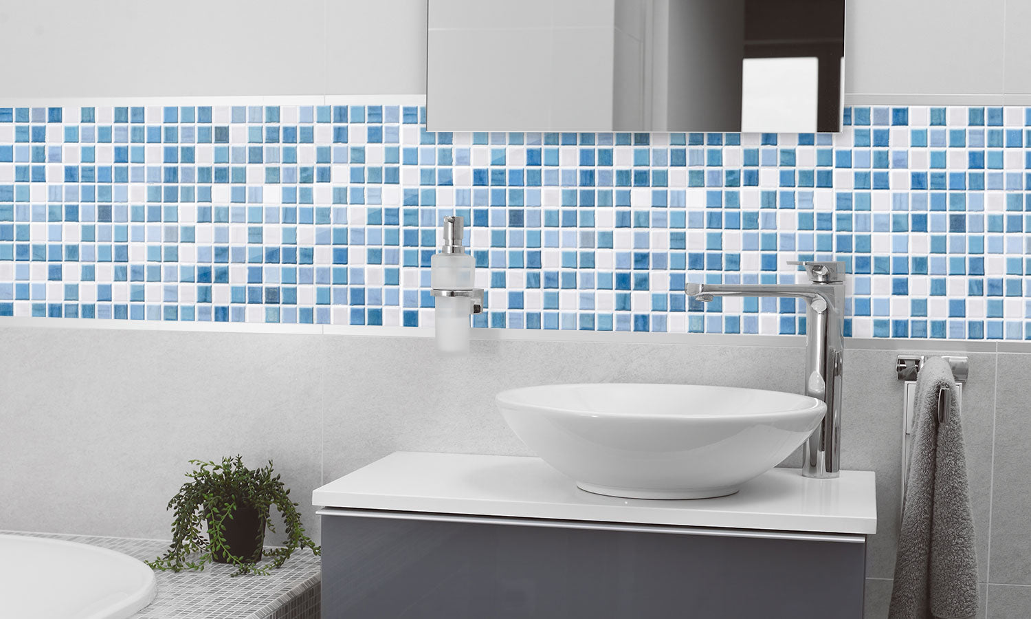 Plošče za kuhinje Blue tile - PVC plošče / Pleksi steklo - s tiskom za kuhinjo, Zidne obloge PKU099-Life-decor.si