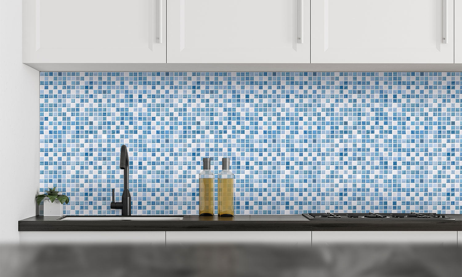 Plošče za kuhinje Blue tile - PVC plošče / Pleksi steklo - s tiskom za kuhinjo, Zidne obloge PKU099-Life-decor.si