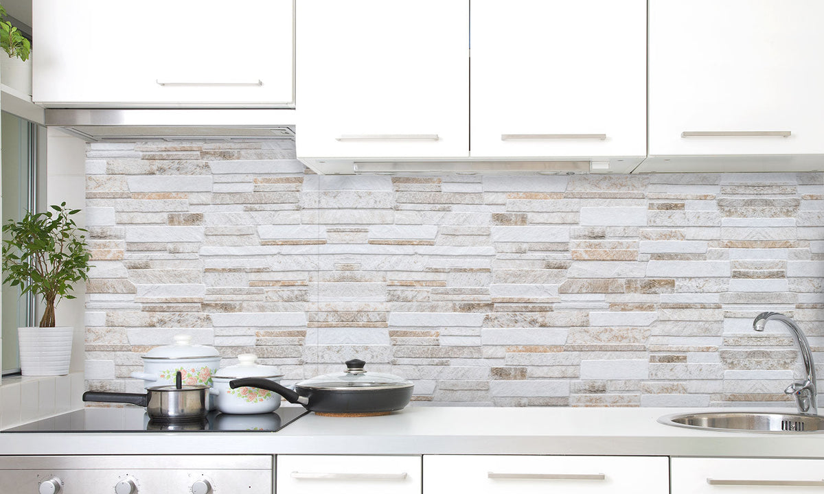 Plošče za kuhinje Brown white stone wall - PVC plošče / Pleksi steklo - s tiskom za kuhinjo, Zidne obloge PKU068-Life-decor.si