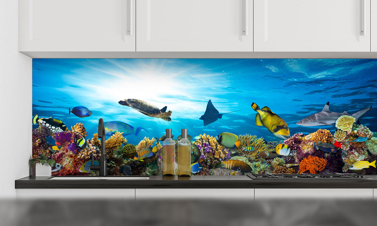 Plošče za kuhinje Coral Fishes - PVC plošče / Pleksi steklo - s tiskom za kuhinjo, Zidne obloge PKU010-Life-decor.si