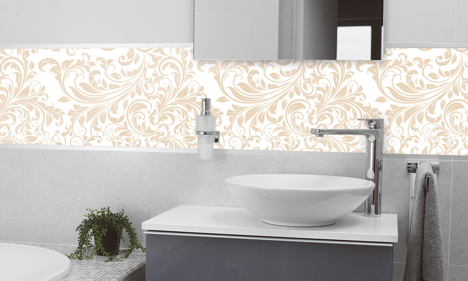 Plošče za kuhinje Damask wallpaper - PVC plošče / Pleksi steklo - s tiskom za kuhinjo, Zidne obloge PKU335-Life-decor.si