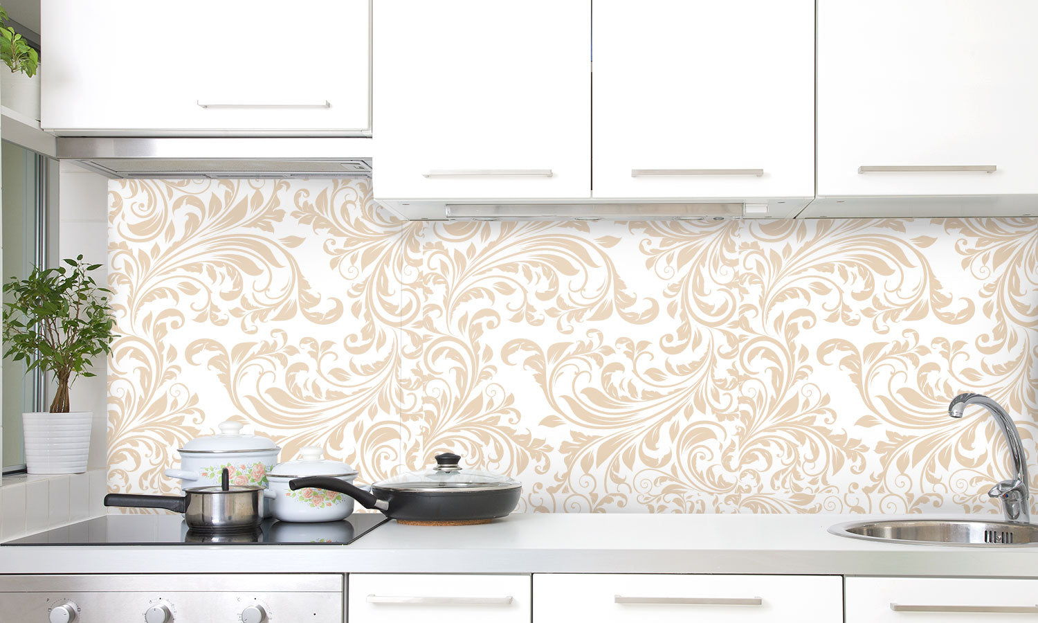 Plošče za kuhinje Damask wallpaper - PVC plošče / Pleksi steklo - s tiskom za kuhinjo, Zidne obloge PKU335-Life-decor.si