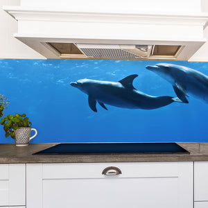 Plošče za kuhinje Dolphins underwater - PVC plošče / Pleksi steklo - s tiskom za kuhinjo, Zidne obloge PKU397-Life-decor.si