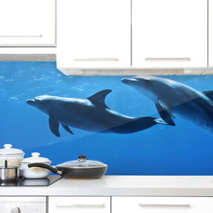 Plošče za kuhinje Dolphins underwater - PVC plošče / Pleksi steklo - s tiskom za kuhinjo, Zidne obloge PKU397-Life-decor.si