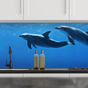 Plošče za kuhinje Dolphins underwater - PVC plošče / Pleksi steklo - s tiskom za kuhinjo, Zidne obloge PKU397-Life-decor.si