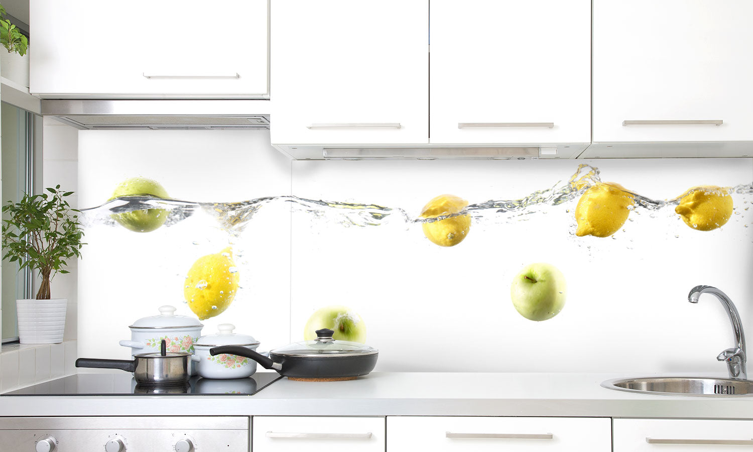 Plošče za kuhinje Floating fruit border - PVC plošče / Pleksi steklo - s tiskom za kuhinjo, Zidne obloge PKU160-Life-decor.si