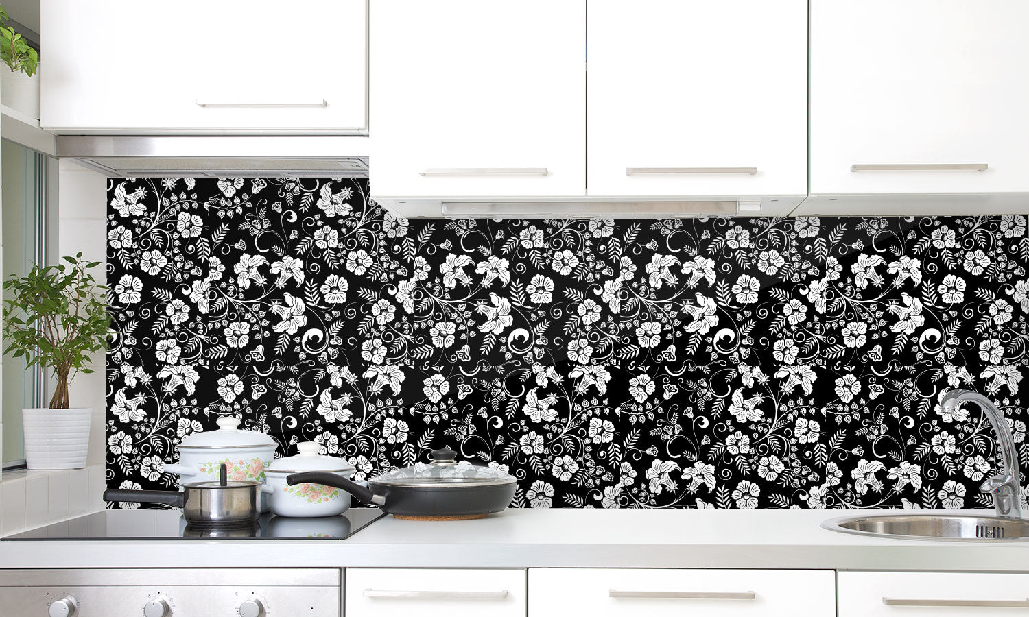 Plošče za kuhinje Flower pattern - PVC plošče / Pleksi steklo - s tiskom za kuhinjo, Zidne obloge PKU363-Life-decor.si