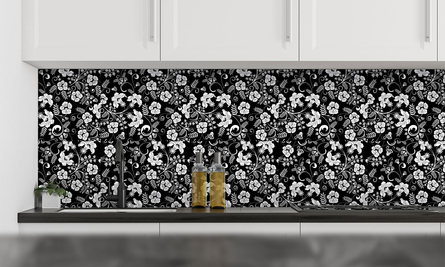 Plošče za kuhinje Flower pattern - PVC plošče / Pleksi steklo - s tiskom za kuhinjo, Zidne obloge PKU363-Life-decor.si