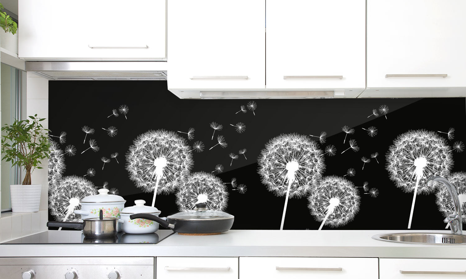 Plošče za kuhinje flowers dandelions - PVC plošče / Pleksi steklo - s tiskom za kuhinjo, Zidne obloge PKU361-Life-decor.si