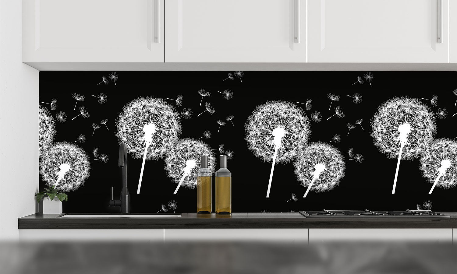 Plošče za kuhinje flowers dandelions - PVC plošče / Pleksi steklo - s tiskom za kuhinjo, Zidne obloge PKU361-Life-decor.si