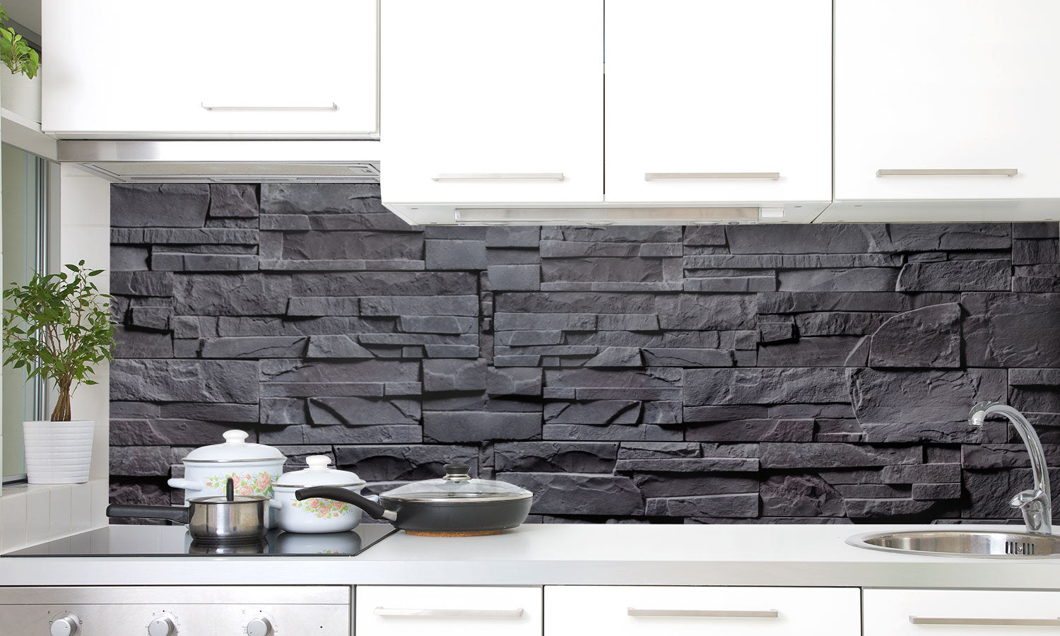 Plošče za kuhinje Gray stone wall - PVC plošče / Pleksi steklo - s tiskom za kuhinjo, Zidne obloge PKU075-Life-decor.si