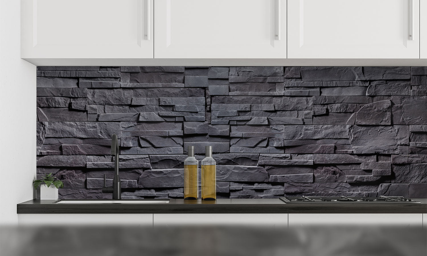 Plošče za kuhinje Gray stone wall - PVC plošče / Pleksi steklo - s tiskom za kuhinjo, Zidne obloge PKU075-Life-decor.si