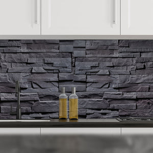 Plošče za kuhinje Gray stone wall - PVC plošče / Pleksi steklo - s tiskom za kuhinjo, Zidne obloge PKU075-Life-decor.si