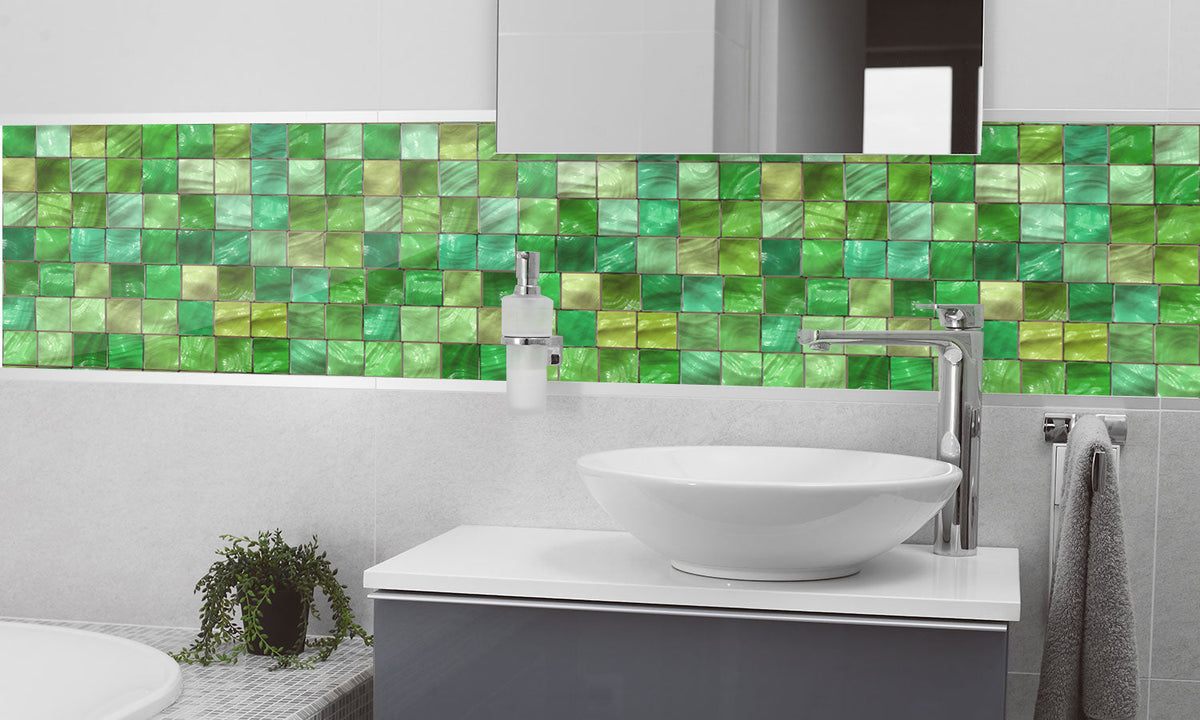 Plošče za kuhinje Green Ceramic tiles - PVC plošče / Pleksi steklo - s tiskom za kuhinjo, Zidne obloge PKU103-Life-decor.si