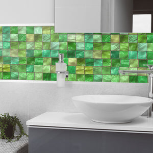 Plošče za kuhinje Green Ceramic tiles - PVC plošče / Pleksi steklo - s tiskom za kuhinjo, Zidne obloge PKU103-Life-decor.si