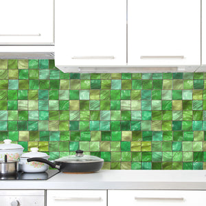 Plošče za kuhinje Green Ceramic tiles - PVC plošče / Pleksi steklo - s tiskom za kuhinjo, Zidne obloge PKU103-Life-decor.si