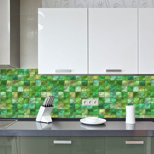 Plošče za kuhinje Green Ceramic tiles - PVC plošče / Pleksi steklo - s tiskom za kuhinjo, Zidne obloge PKU103-Life-decor.si