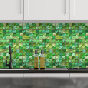 Plošče za kuhinje Green Ceramic tiles - PVC plošče / Pleksi steklo - s tiskom za kuhinjo, Zidne obloge PKU103-Life-decor.si