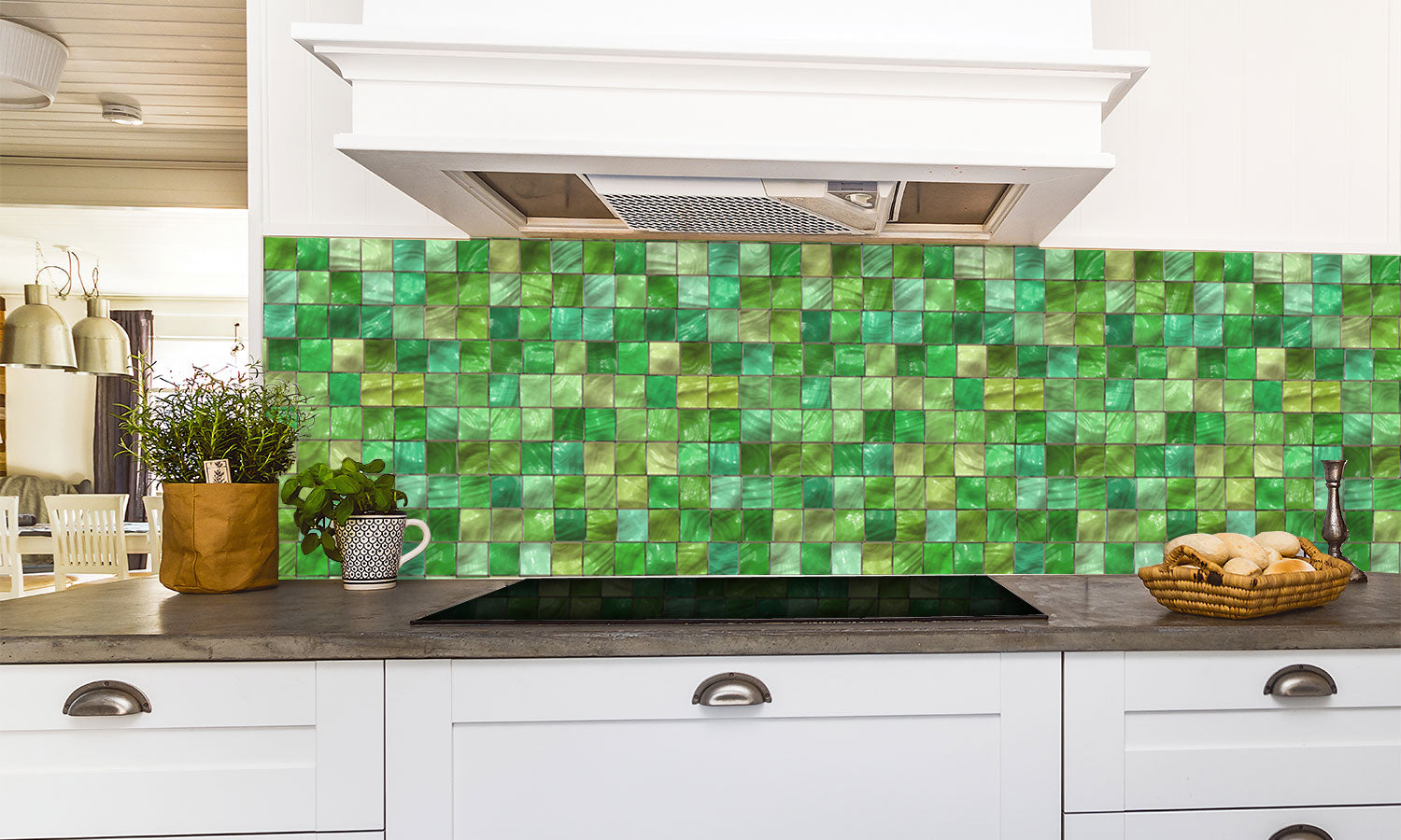 Plošče za kuhinje Green Ceramic tiles - PVC plošče / Pleksi steklo - s tiskom za kuhinjo, Zidne obloge PKU103-Life-decor.si