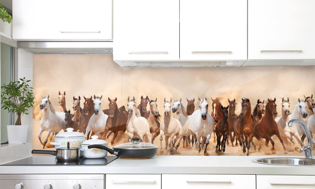 Plošče za kuhinje Horses in run - PVC plošče / Pleksi steklo - s tiskom za kuhinjo, Zidne obloge PKU012-Life-decor.si