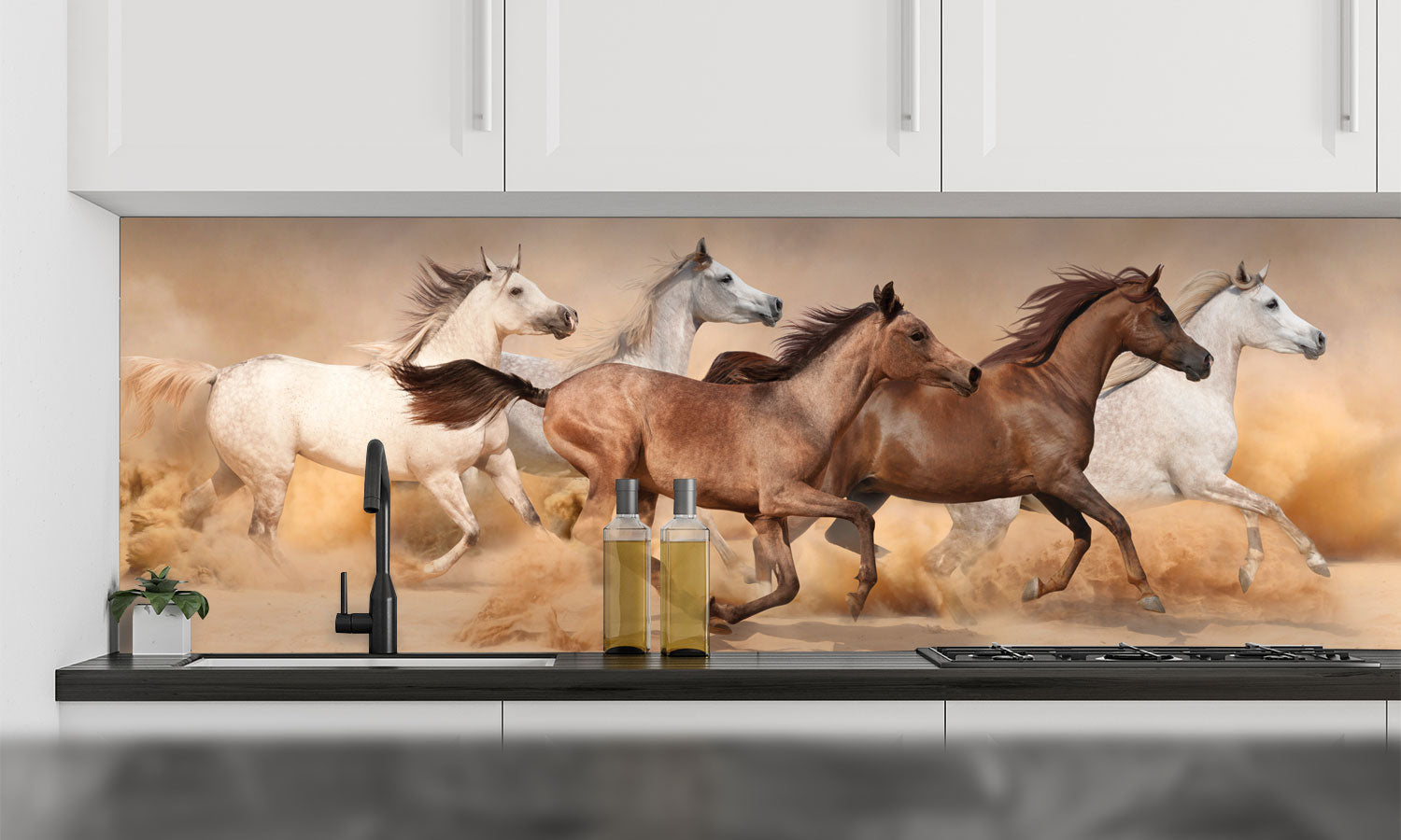 Plošče za kuhinje Horses sand storm - PVC plošče / Pleksi steklo - s tiskom za kuhinjo, Zidne obloge PKU013-Life-decor.si