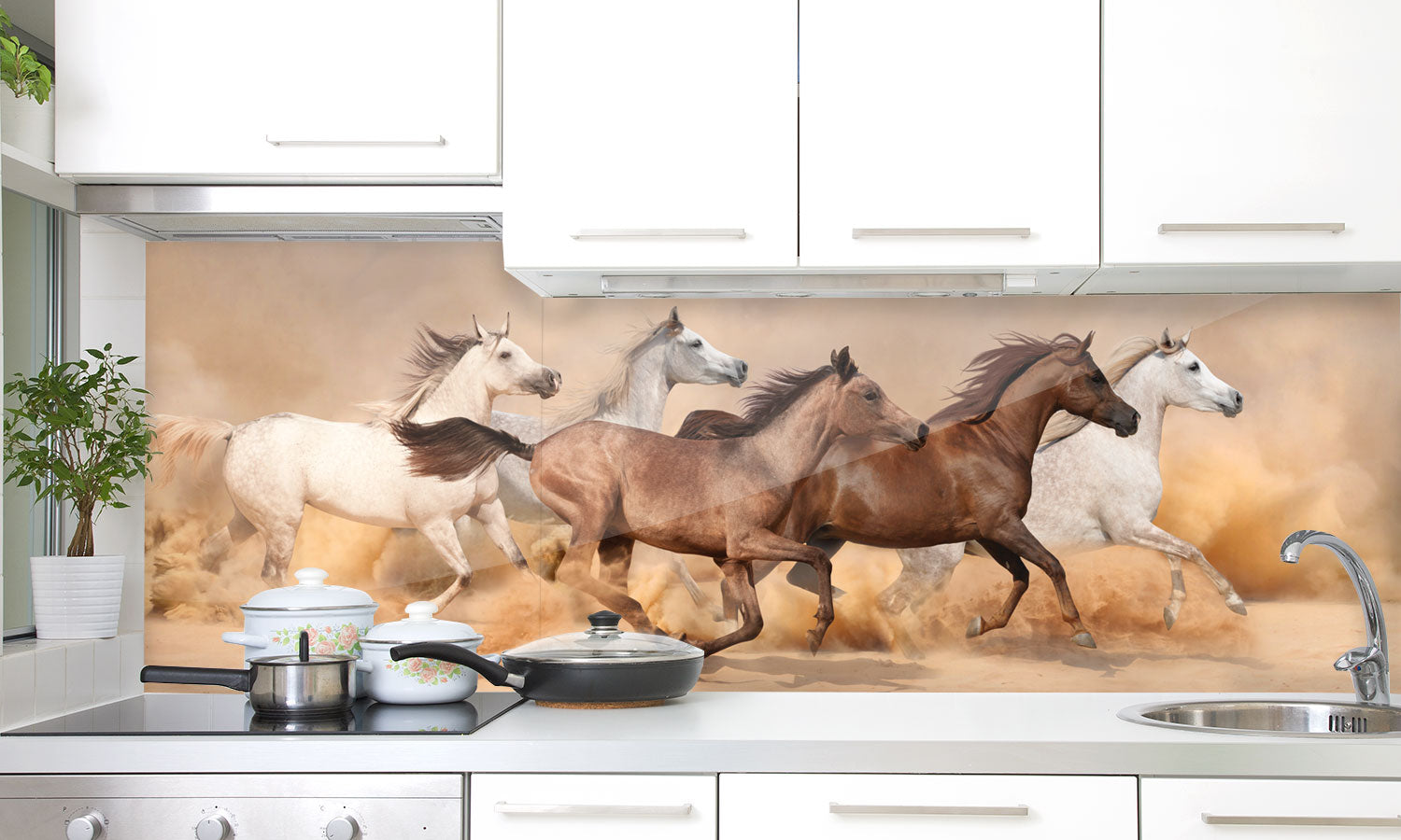 Plošče za kuhinje Horses sand storm - PVC plošče / Pleksi steklo - s tiskom za kuhinjo, Zidne obloge PKU013-Life-decor.si