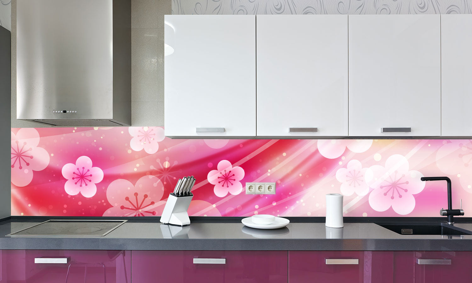 Plošče za kuhinje Japanese apricot flower - PVC plošče / Pleksi steklo - s tiskom za kuhinjo, Zidne obloge PKU154-Life-decor.si