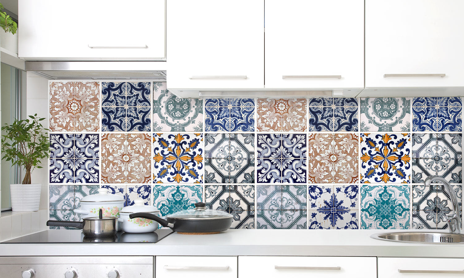 Plošče za kuhinje Lisbon tiles - PVC plošče / Pleksi steklo - s tiskom za kuhinjo, Zidne obloge PKU093-Life-decor.si