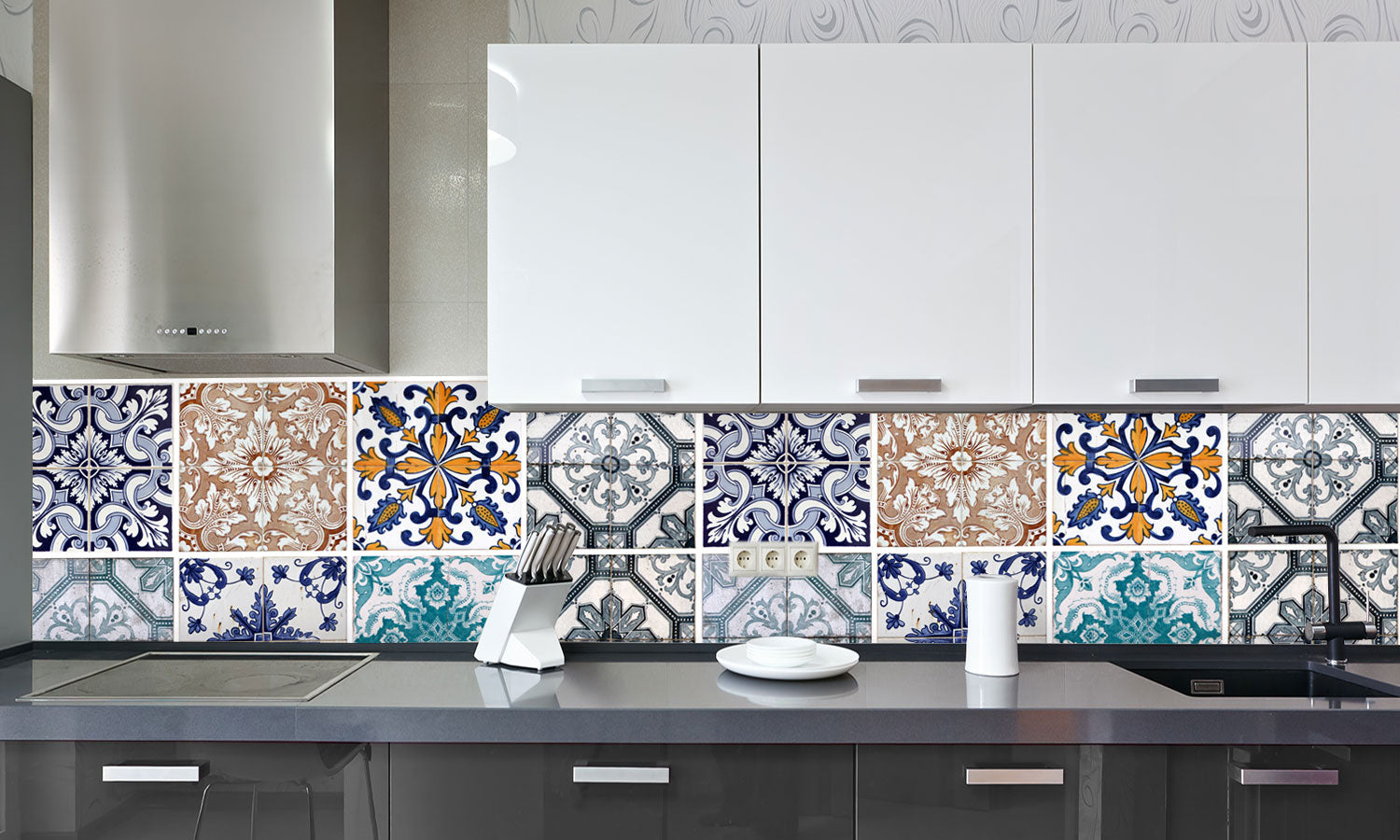 Plošče za kuhinje Lisbon tiles - PVC plošče / Pleksi steklo - s tiskom za kuhinjo, Zidne obloge PKU093-Life-decor.si