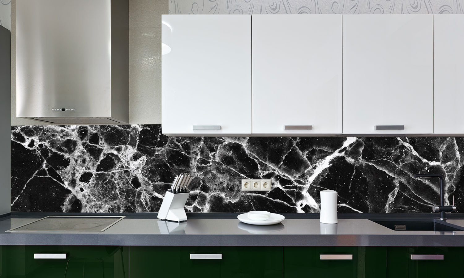 Plošče za kuhinje Marble black white tone - PVC plošče / Pleksi steklo - s tiskom za kuhinjo, Zidne obloge PKU064-Life-decor.si