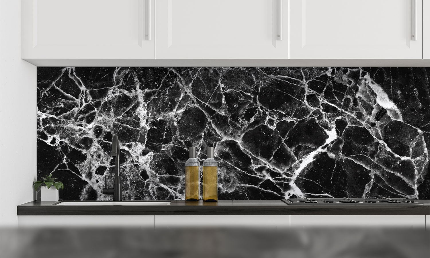 Plošče za kuhinje Marble black white tone - PVC plošče / Pleksi steklo - s tiskom za kuhinjo, Zidne obloge PKU064-Life-decor.si