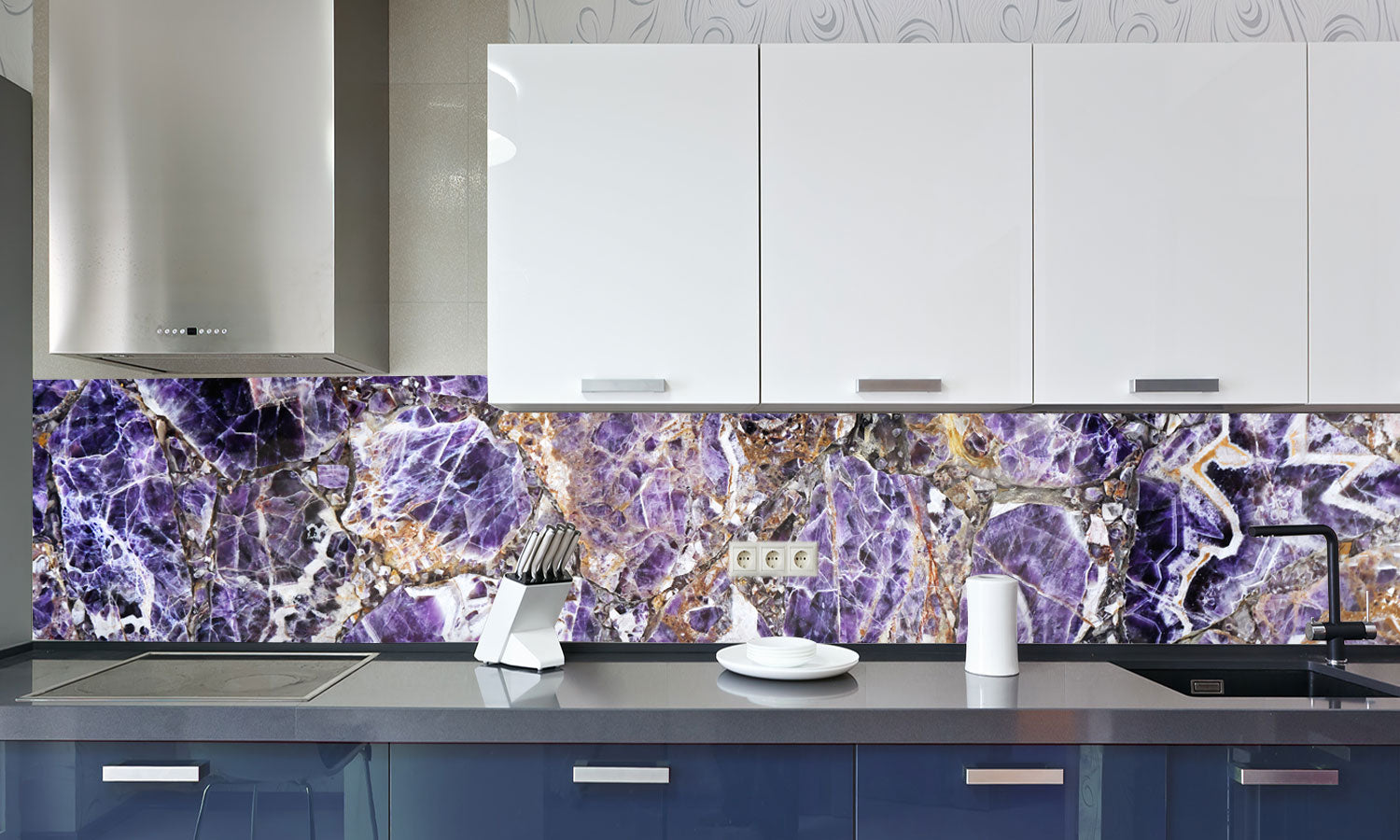 Plošče za kuhinje Marble Purple - PVC plošče / Pleksi steklo - s tiskom za kuhinjo, Zidne obloge PKU062-Life-decor.si