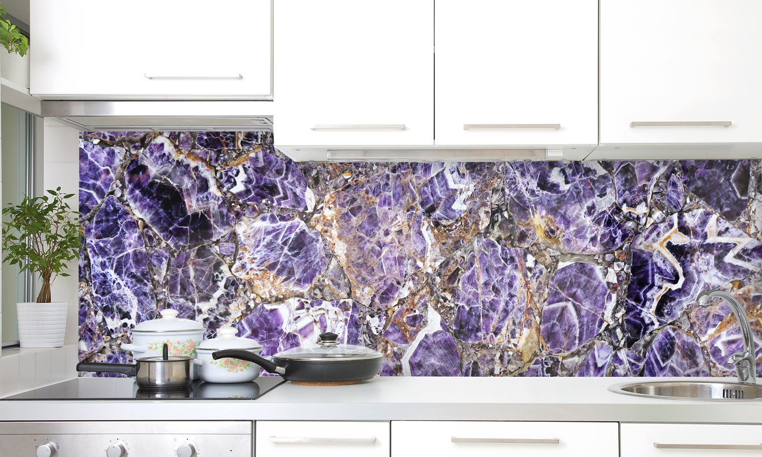 Plošče za kuhinje Marble Purple - PVC plošče / Pleksi steklo - s tiskom za kuhinjo, Zidne obloge PKU062-Life-decor.si