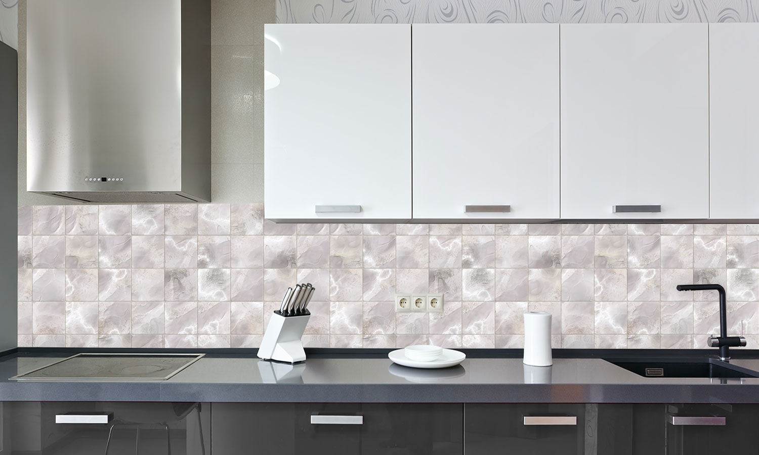 Plošče za kuhinje Marble tiles - PVC plošče / Pleksi steklo - s tiskom za kuhinjo, Zidne obloge PKU098-Life-decor.si