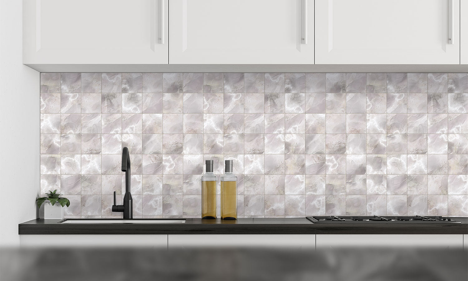 Plošče za kuhinje Marble tiles - PVC plošče / Pleksi steklo - s tiskom za kuhinjo, Zidne obloge PKU098-Life-decor.si