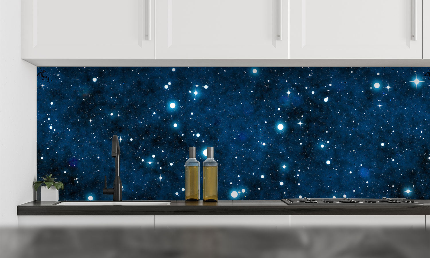 Plošče za kuhinje Night sky with stars - PVC plošče / Pleksi steklo - s tiskom za kuhinjo, Zidne obloge PKU126-Life-decor.si