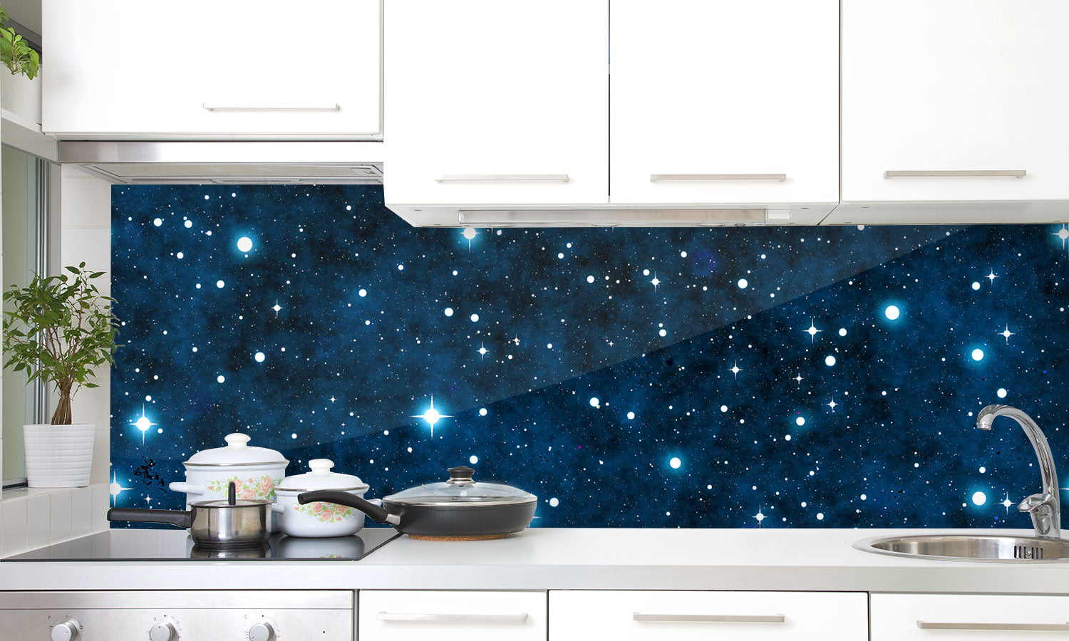 Plošče za kuhinje Night sky with stars - PVC plošče / Pleksi steklo - s tiskom za kuhinjo, Zidne obloge PKU126-Life-decor.si