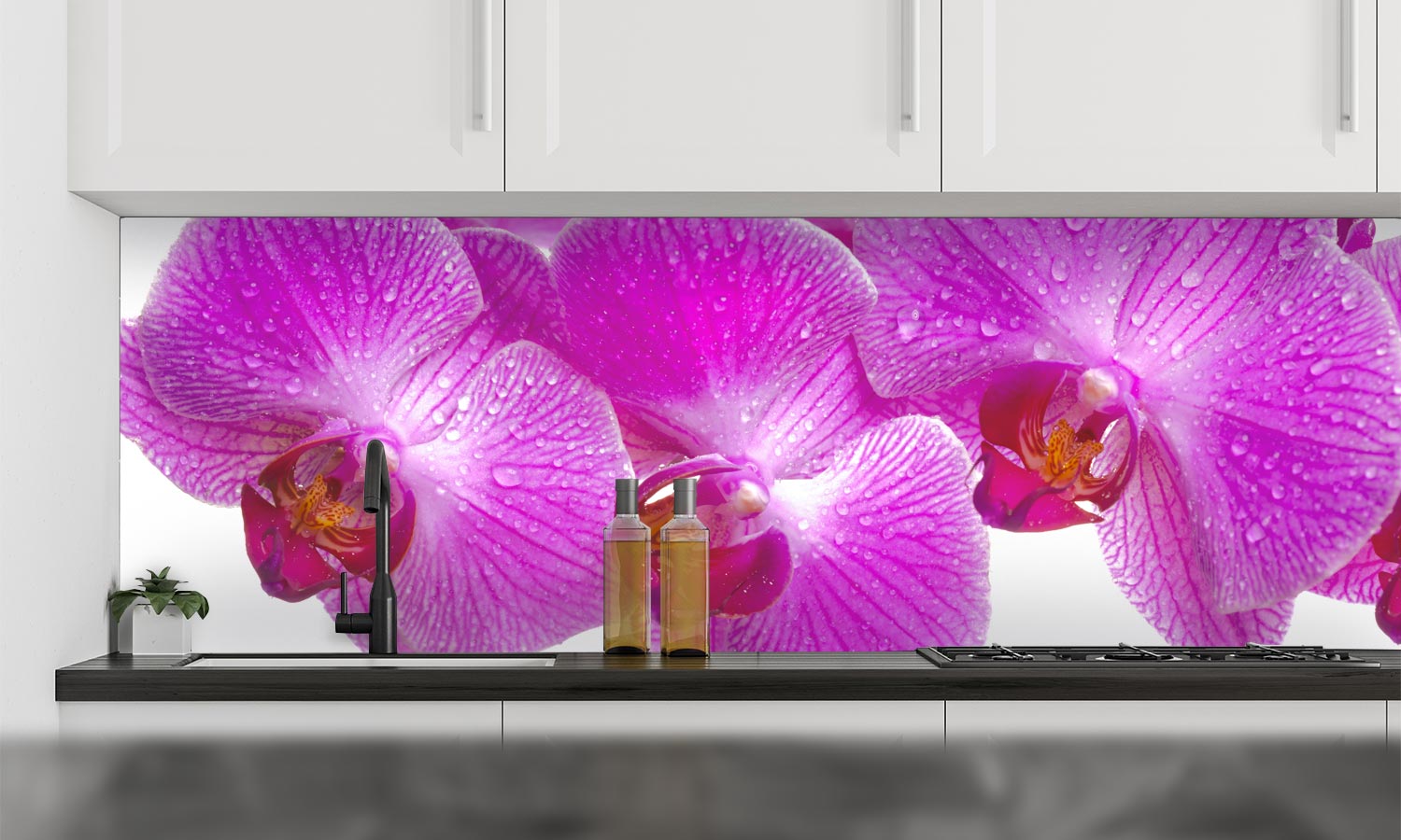 Plošče za kuhinje Orchid flower- PVC plošče / Pleksi steklo - s tiskom za kuhinjo, Zidne obloge PKU026-Life-decor.si