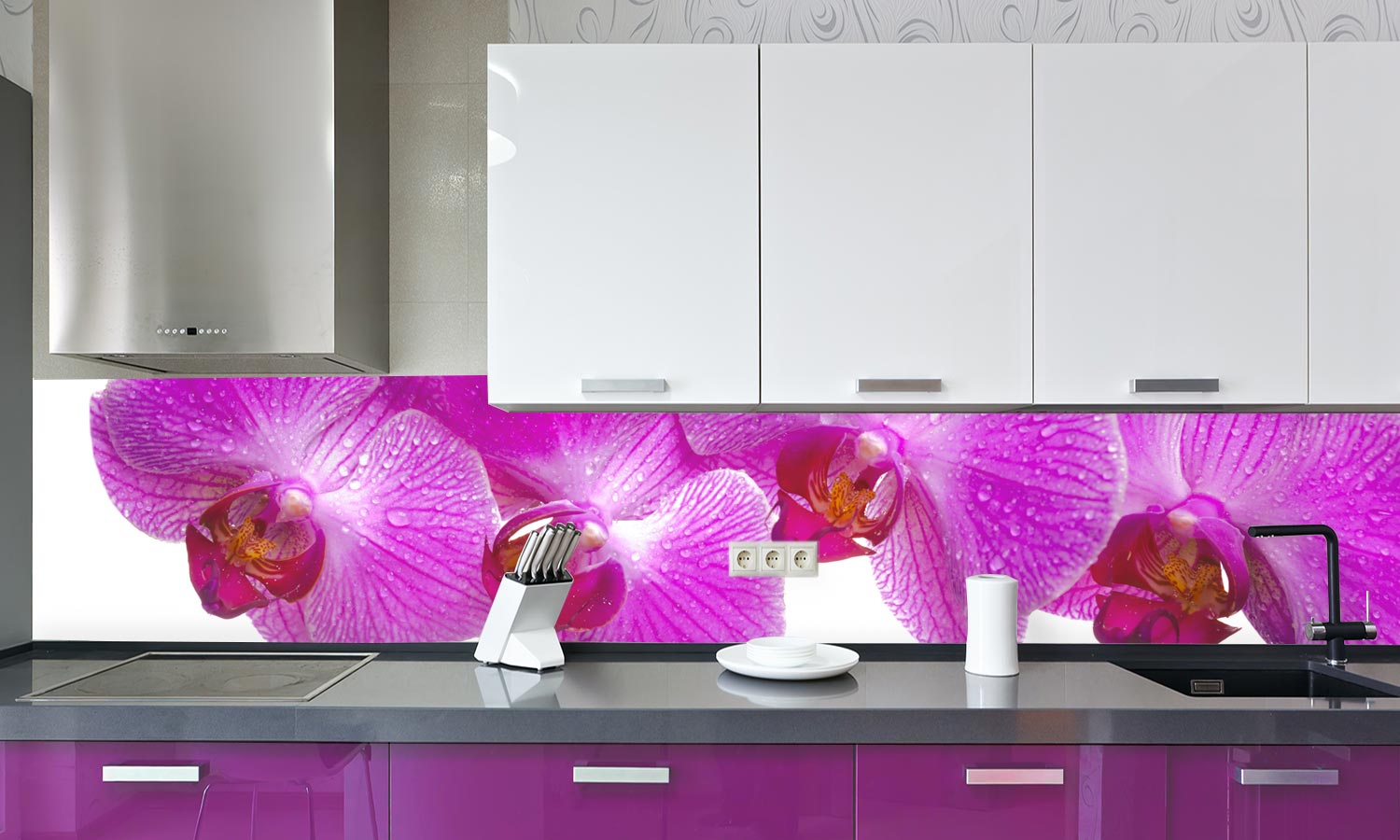 Plošče za kuhinje Orchid flower- PVC plošče / Pleksi steklo - s tiskom za kuhinjo, Zidne obloge PKU026-Life-decor.si