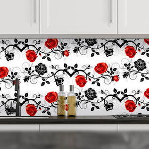 Plošče za kuhinje Ornament with roses - PVC plošče / Pleksi steklo - s tiskom za kuhinjo, Zidne obloge PKU362-Life-decor.si